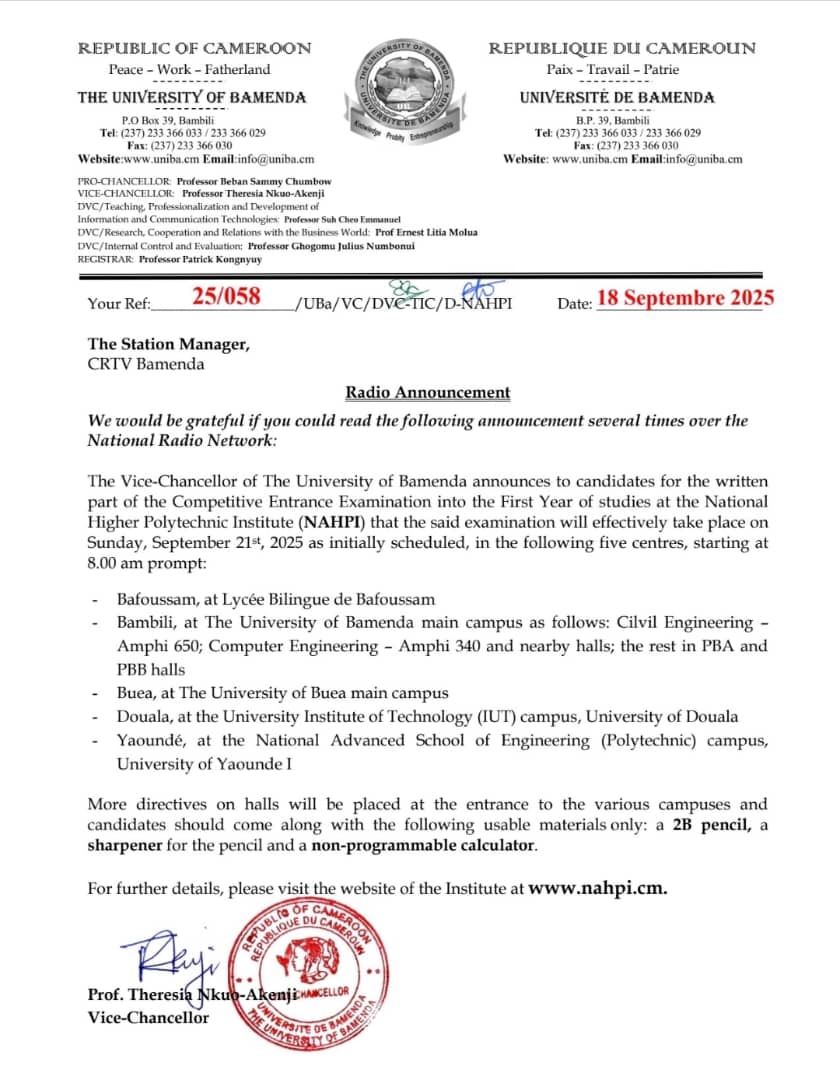 Writting Centres for the NAHPI Competitive Entrance 2025